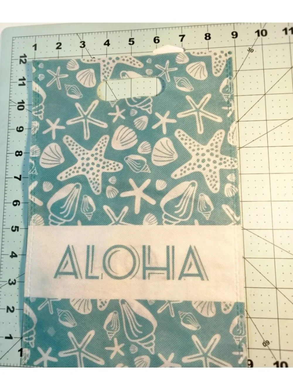 Tropical Reusable Aloha Gift Bag Starfish Shells Blue White